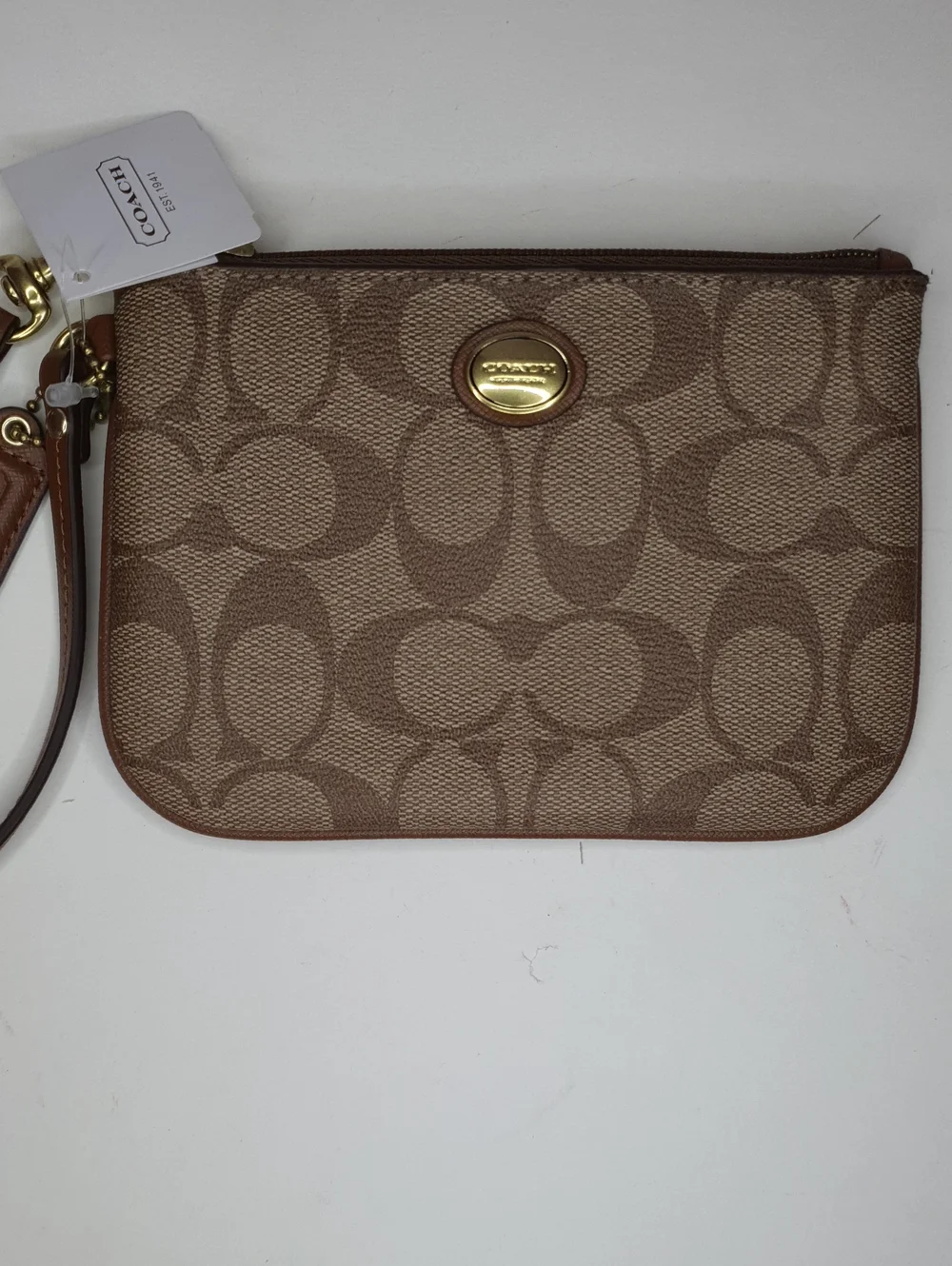 Coach Signature Canvas Wristlet in Tan and Brown -,NWT
